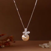Butterfly With Yellow Round Crystal Silver Pendant With Chain